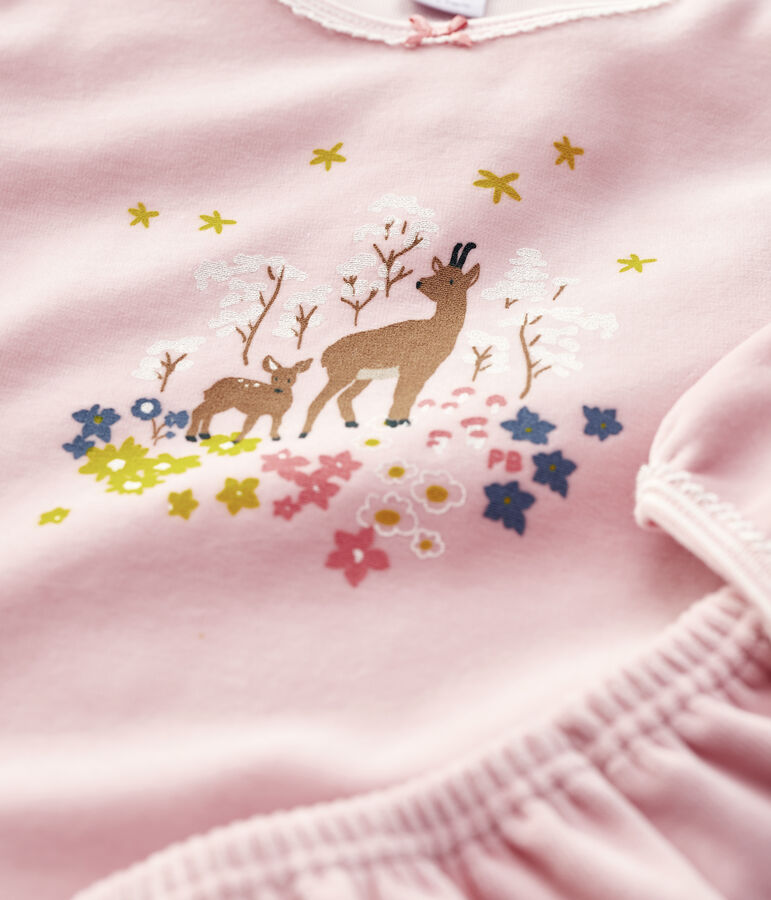 Pyjama rose petite fille motif bouquetins en velours rose